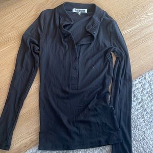 Joah Brown size XS/S Vintage Black Rib Button Down Henley